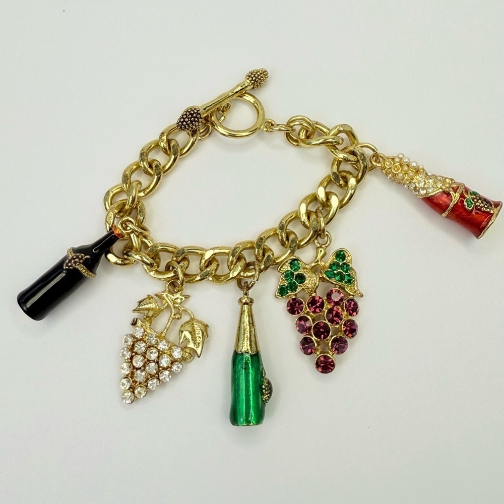 Vintage wine lover charm bracelet